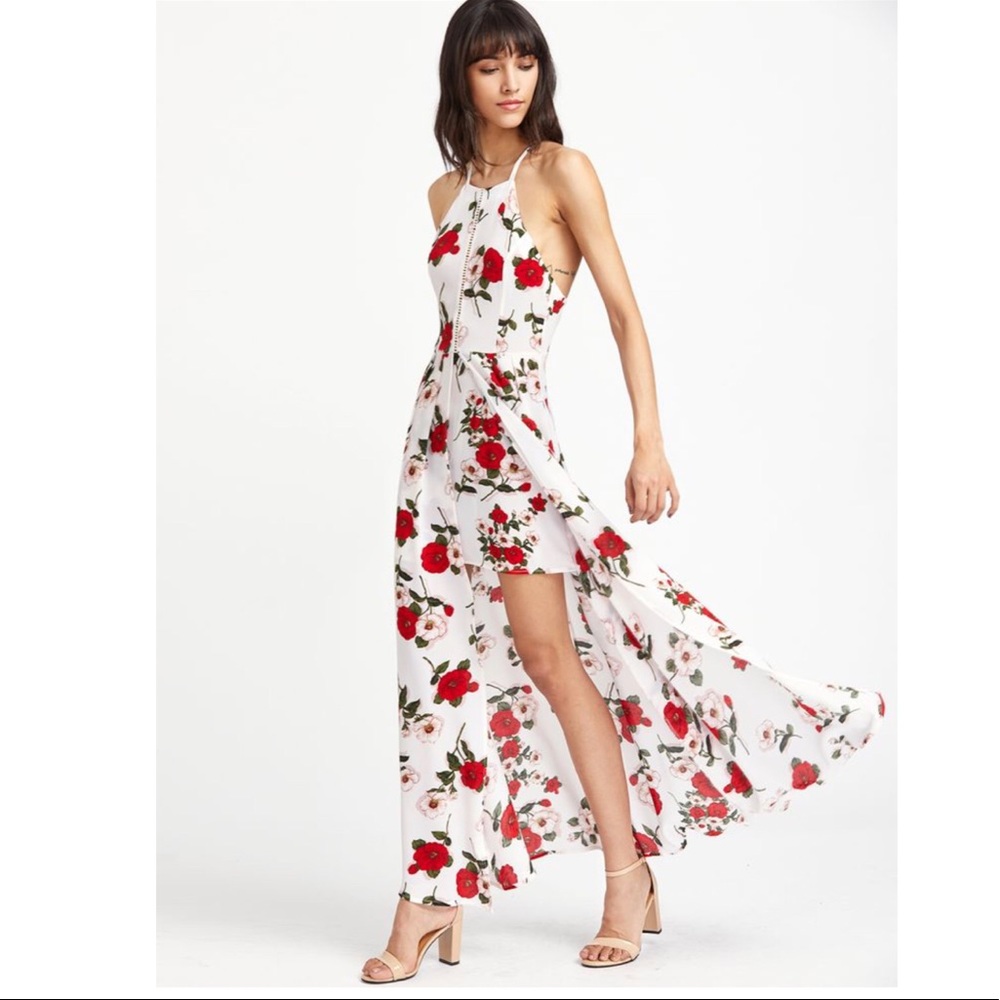 Floral Print High Slit Bohemian Chic Maxi Dress - Picture 2 of 5